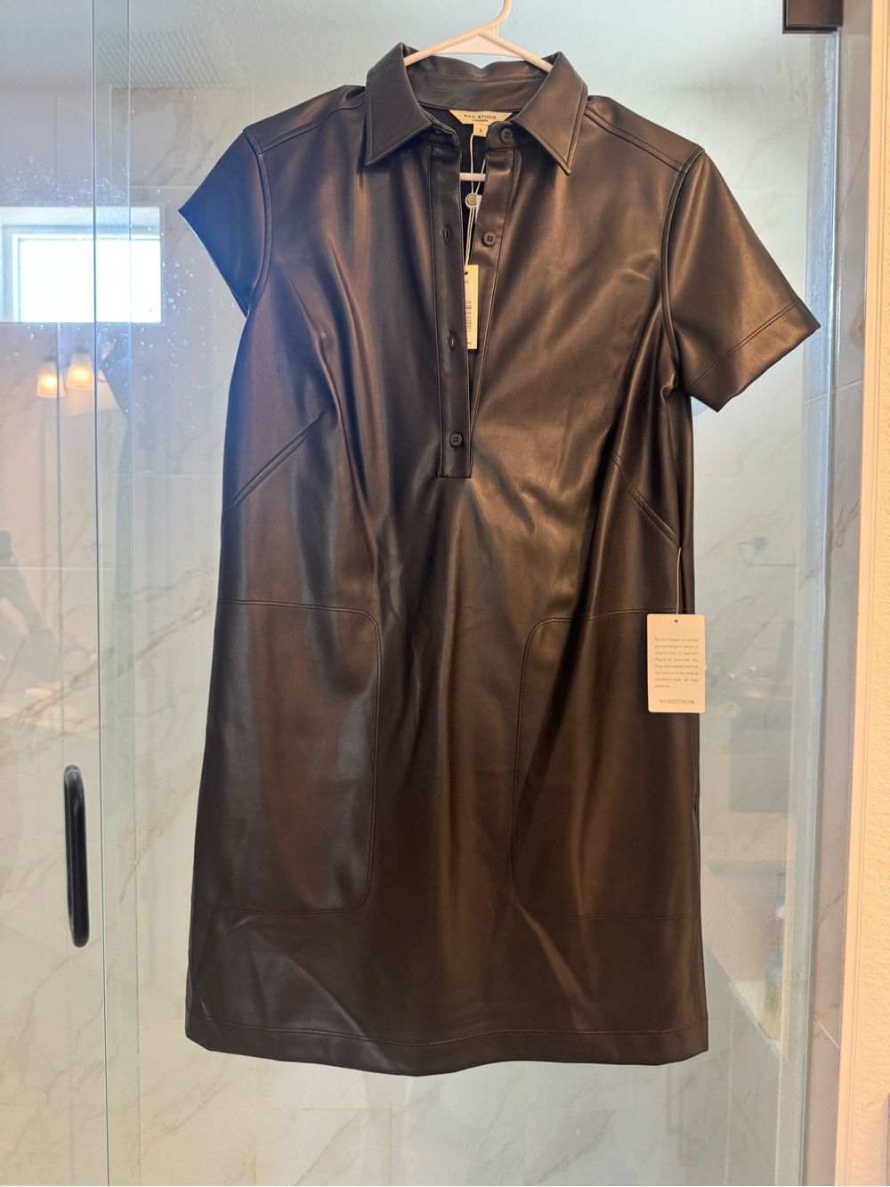 Max Studio Black Short-Sleeve Leather Polo Dress